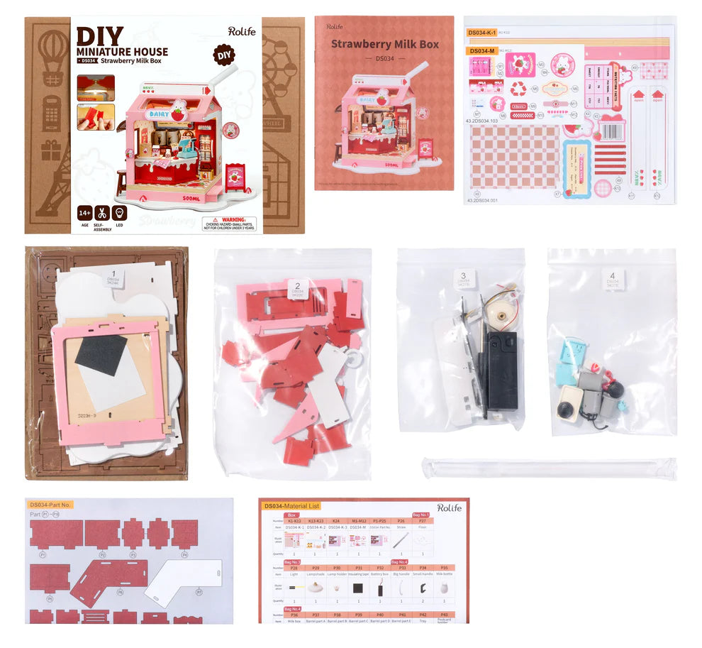 Strawberry Milk Box DIY Miniature House Kit