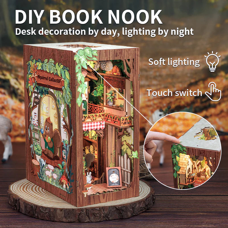 Squirrel Collector w/ Dust Cover DIY Miniature Book Nook Kit