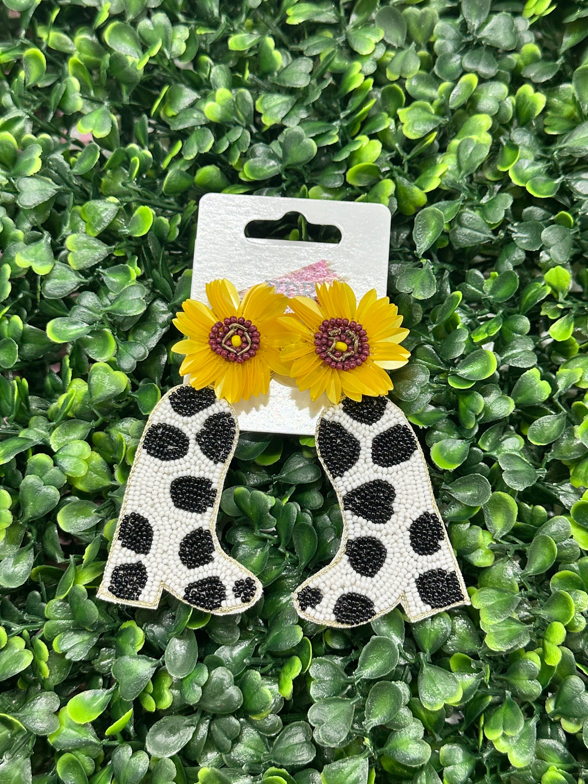 Sunflower Beaded Earring with Dangle Boot