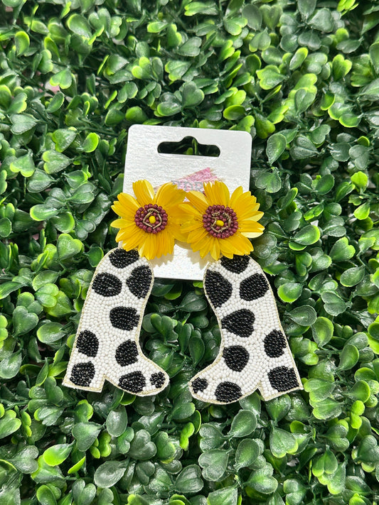 Sunflower Beaded Earring with Dangle Boot