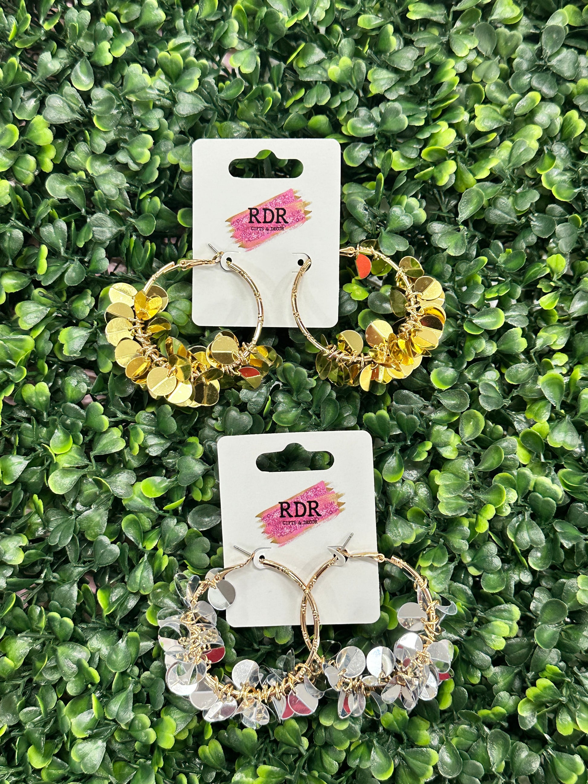 Gold Hoop Earrings with Mini Discs