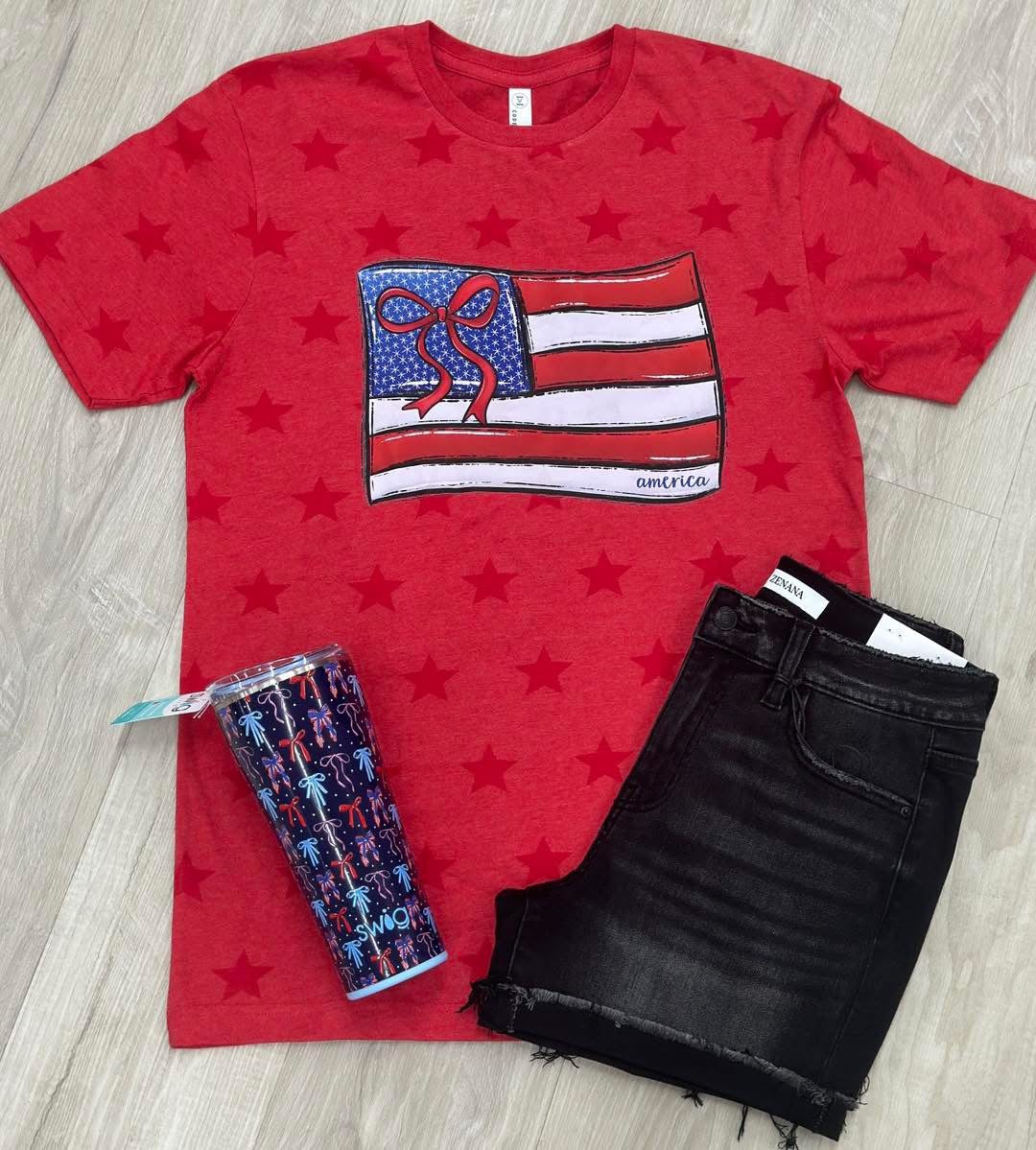 American Flag with Bow on Star Shirt