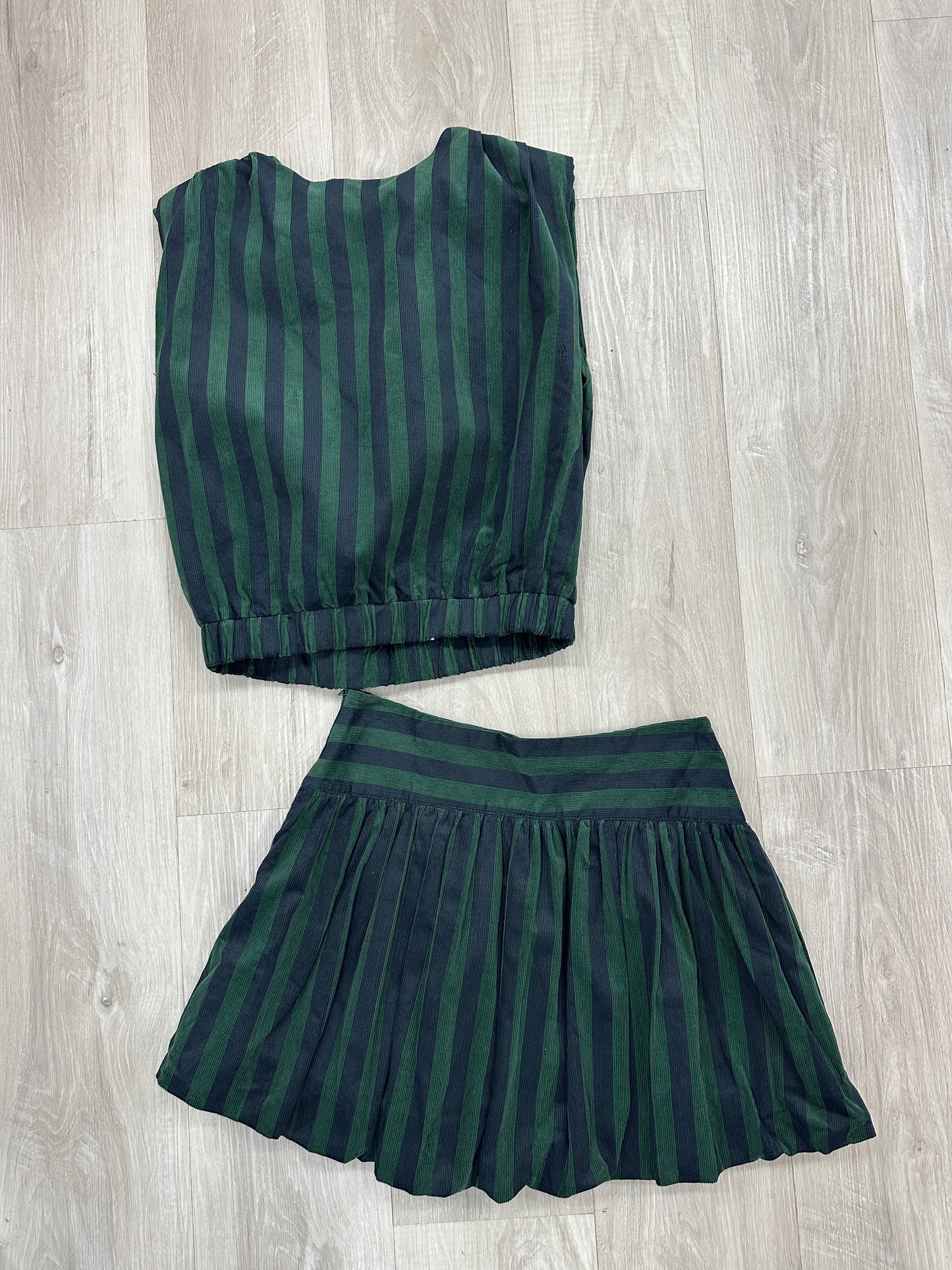 Hunter Green & Navy Stripe Round Neck Sleeveless Top