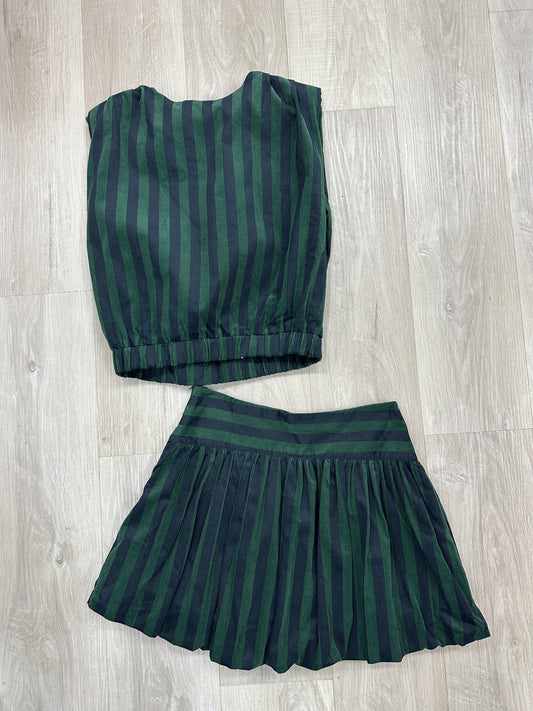 Hunter Green & Navy Stripe Round Neck Sleeveless Top