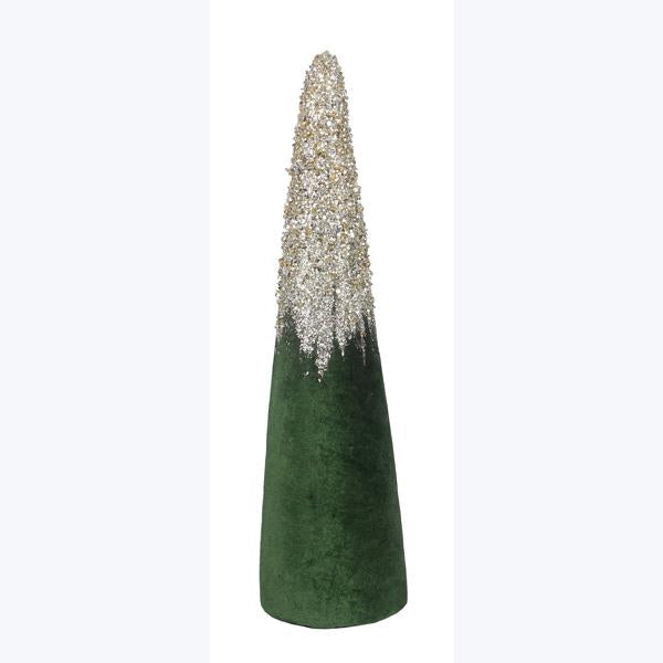 Velvet Green Christmas Cone Tree With Gold Glitter