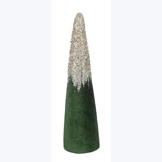 Velvet Green Christmas Cone Tree With Gold Glitter