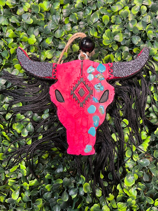 Pink Bull Skull With Fringe Car Freshies
