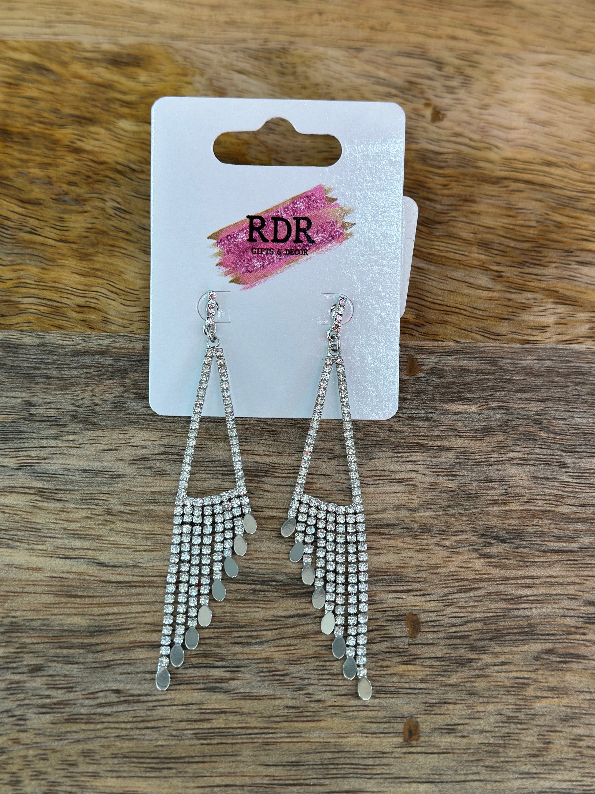 Silver - Triangle Fringe Drop Crystal Earring