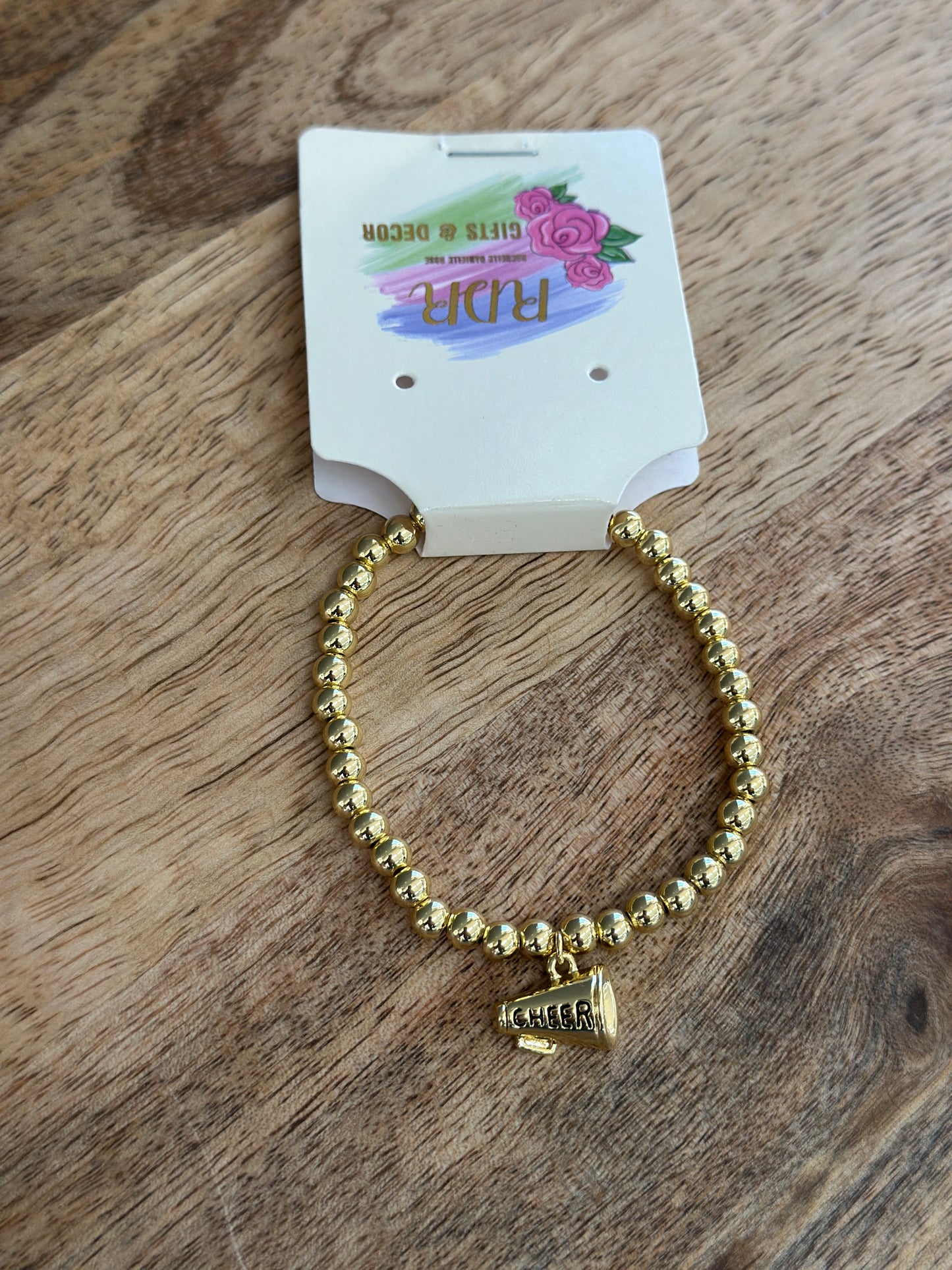 Alex Carol 5mm Gold Ball Bracelet with Cheer Charm