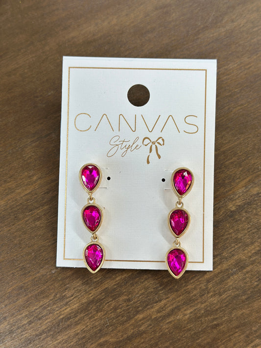 Jordan Rhinestone Teardrop Earrings in Fuchsia