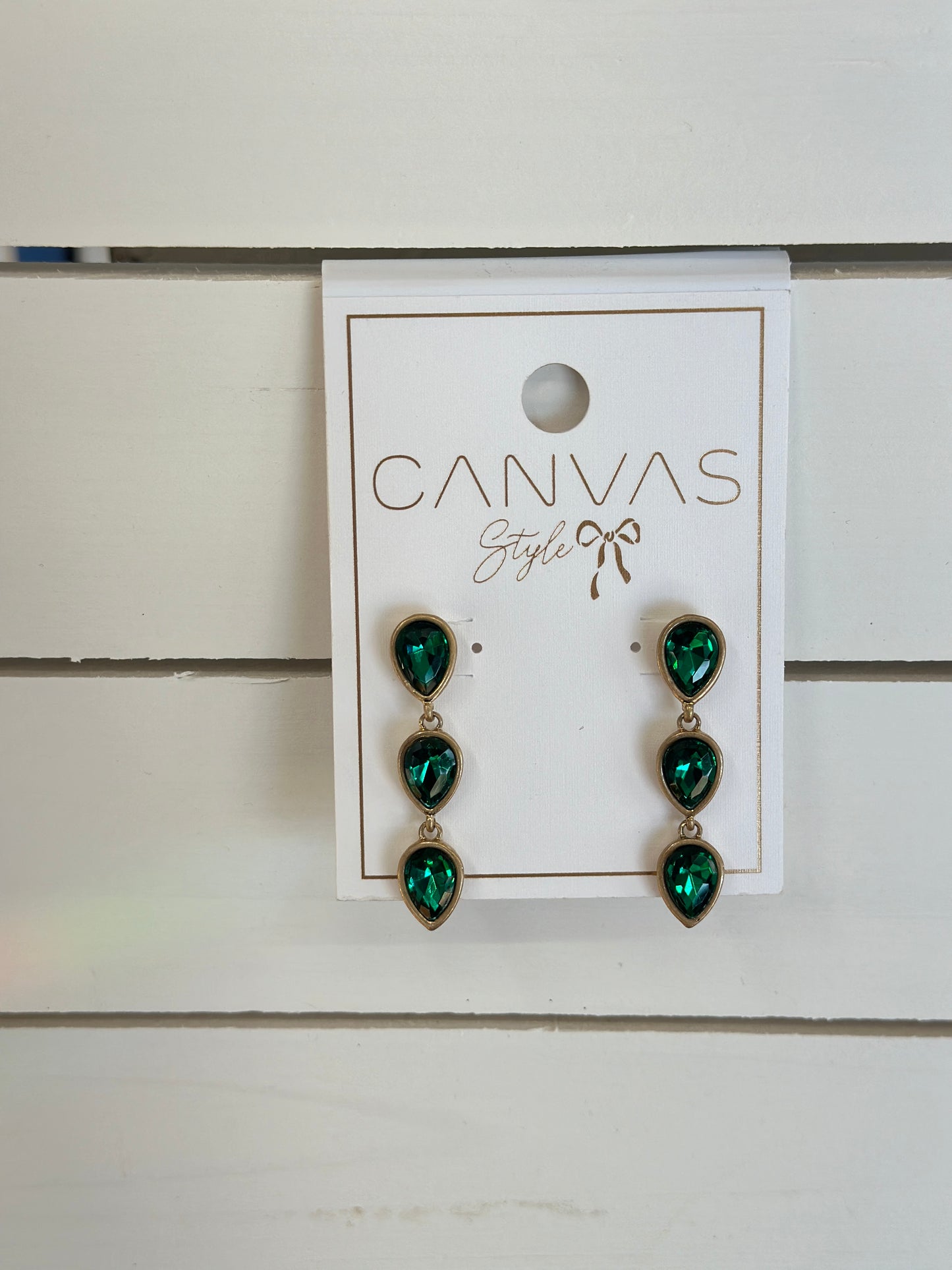 Jordan Rhinestone Teardrop Earrings in Emerald