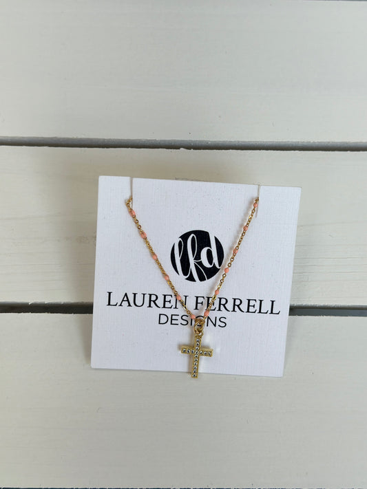 Enamel Charm Choker Peach Cross 16"