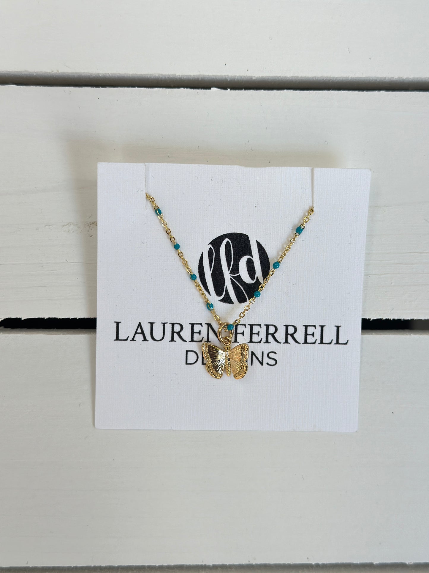 Enamel Charm Choker in Turquoise Gold Butterfly