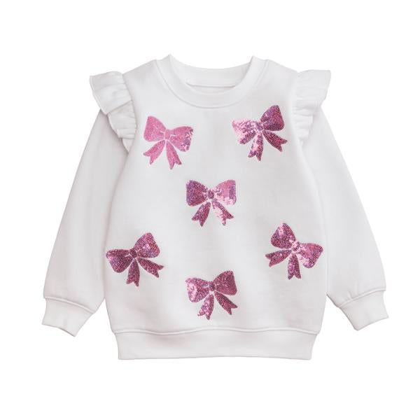 Mud Pie Youth Pink Sequin Bow Sweatshirt