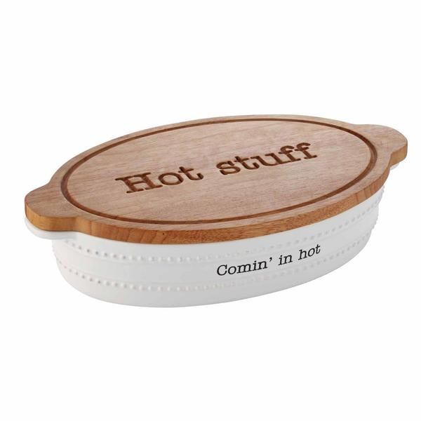 Mud Pie Hot Stuff Ceramic Baker & Trivet Set - Thumbnail 2