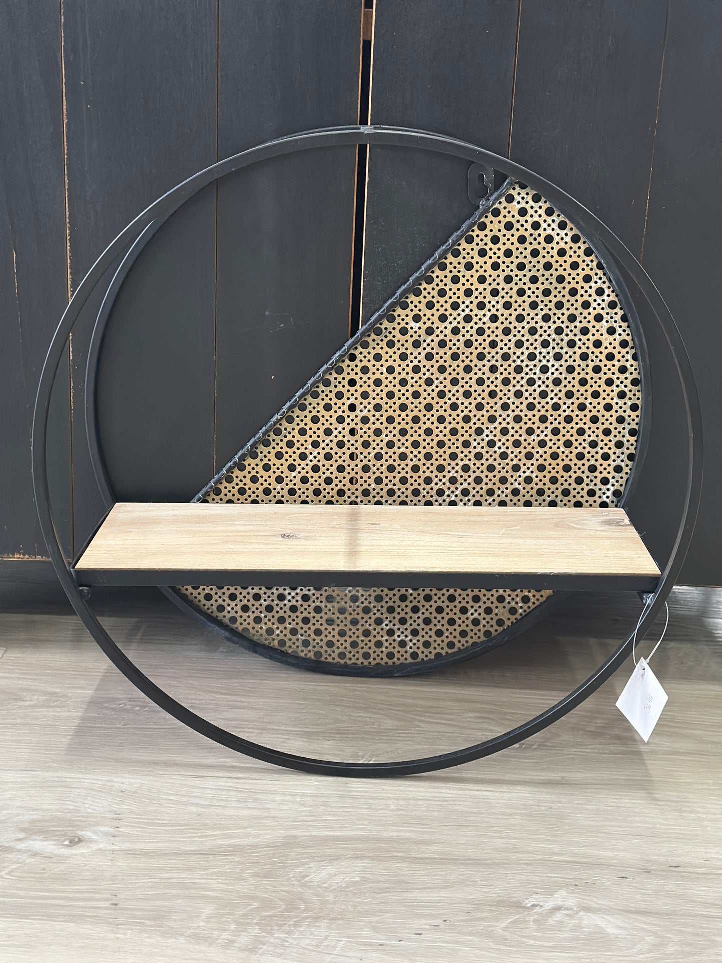 Round Metal & Wood Hanging Shelf