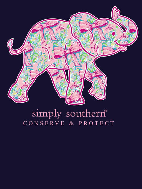 Simply Southern Elephant With Bows Long Sleeve Navy Shirt