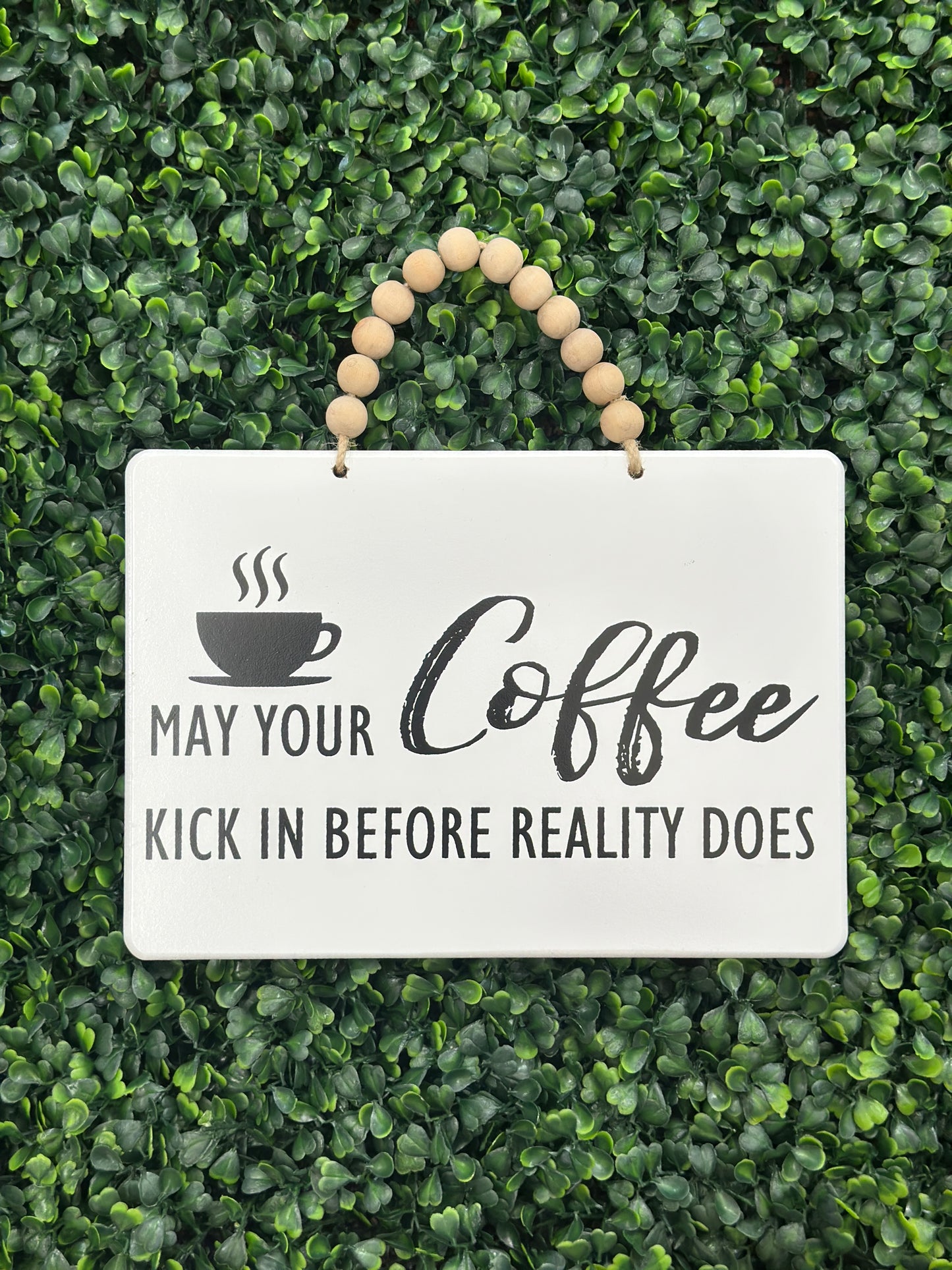 Wood Enamel Finish Bead String Coffee Sign