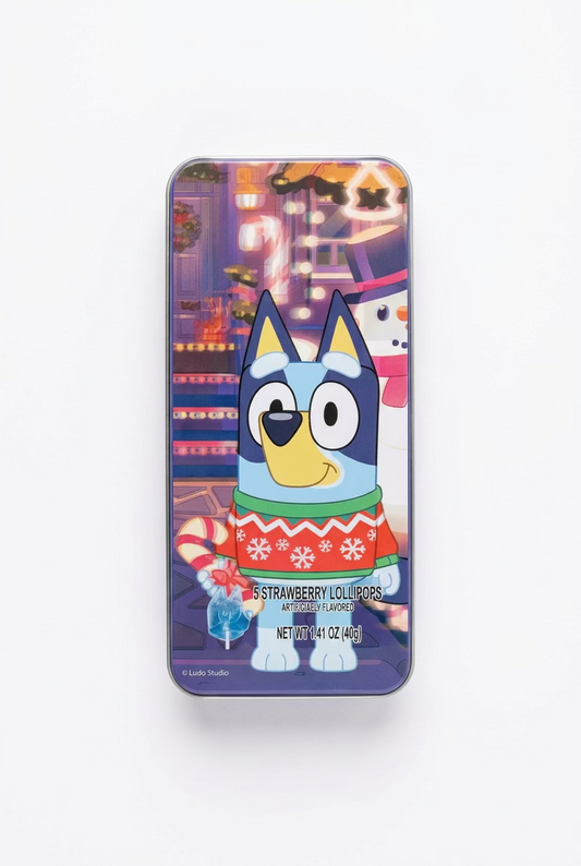 Bluey Lenticular Tin with Strawberry Lollipops