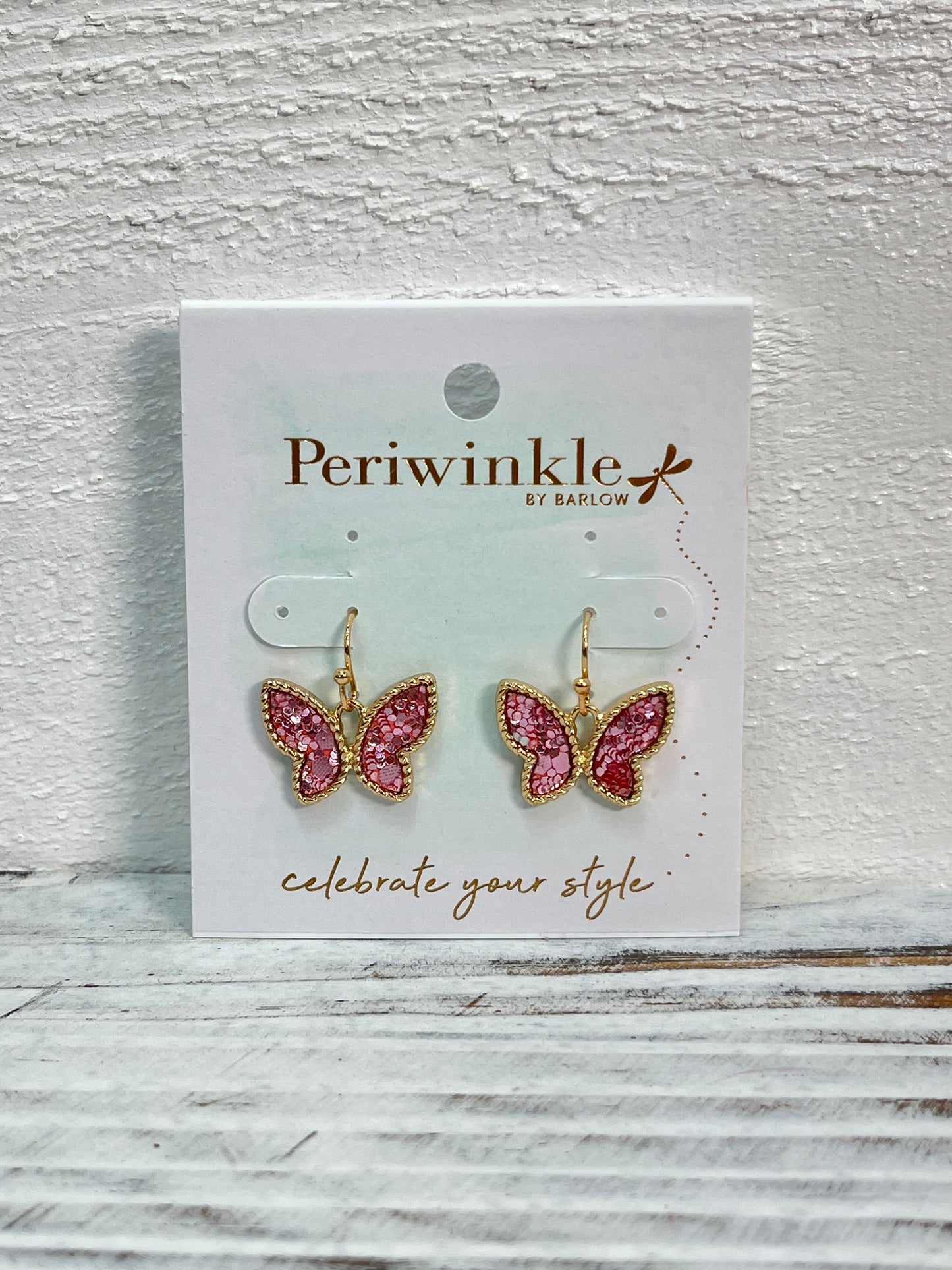 Gold Tone Glitter Butterfly Earrings