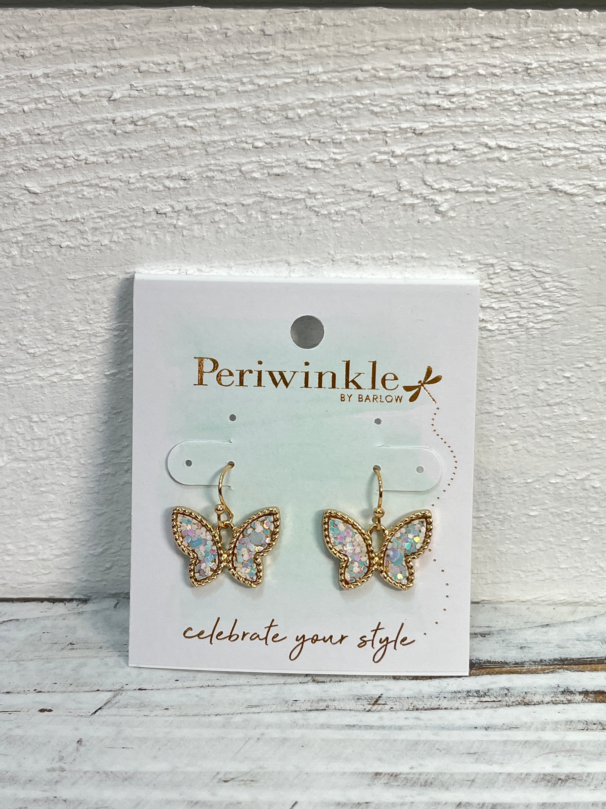 Gold Tone Glitter Butterfly Earrings