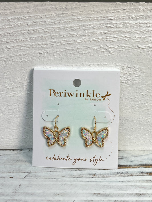 Gold Tone Glitter Butterfly Earrings