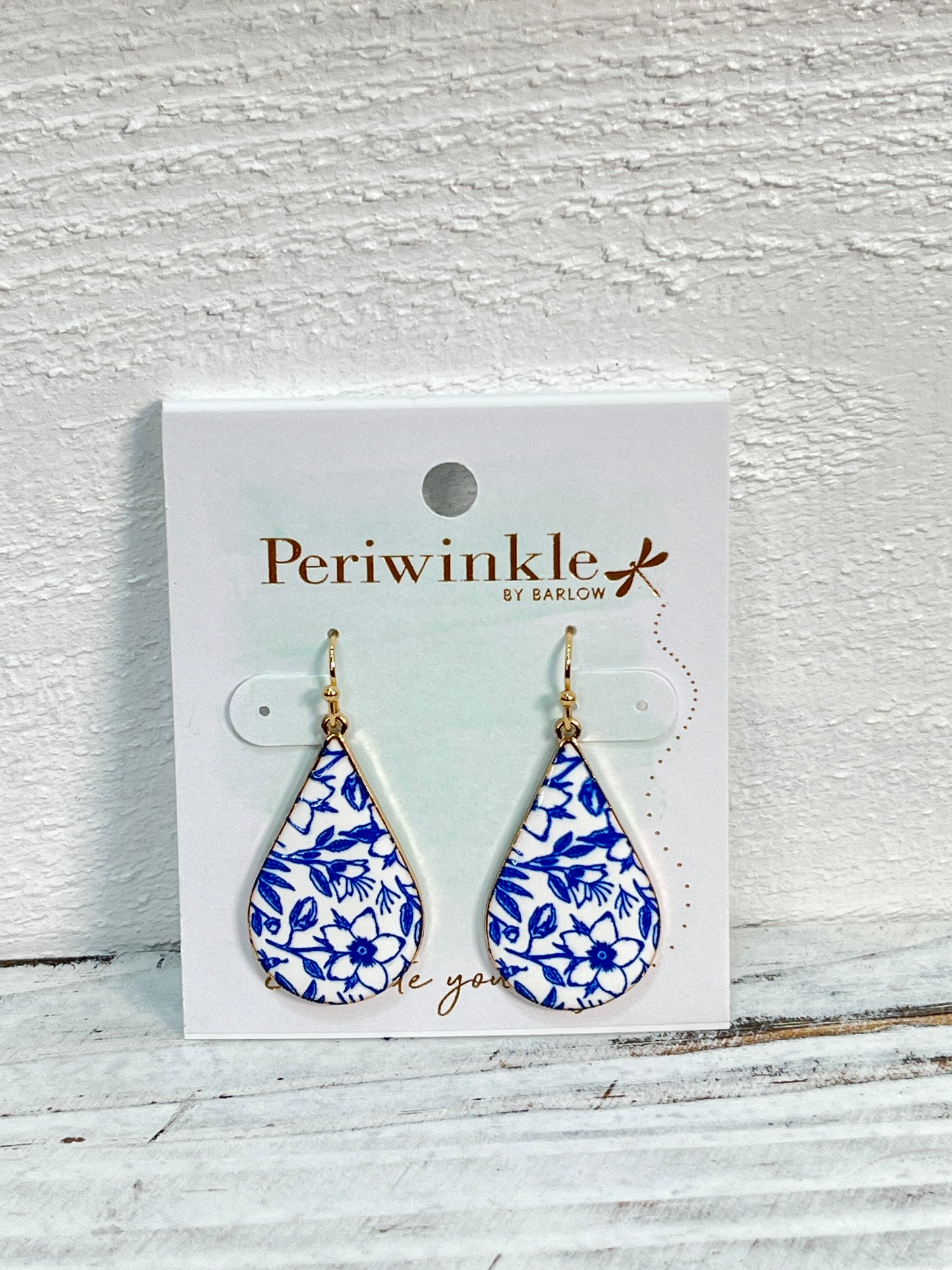 Blue and White Floral Tear Drop Earrings