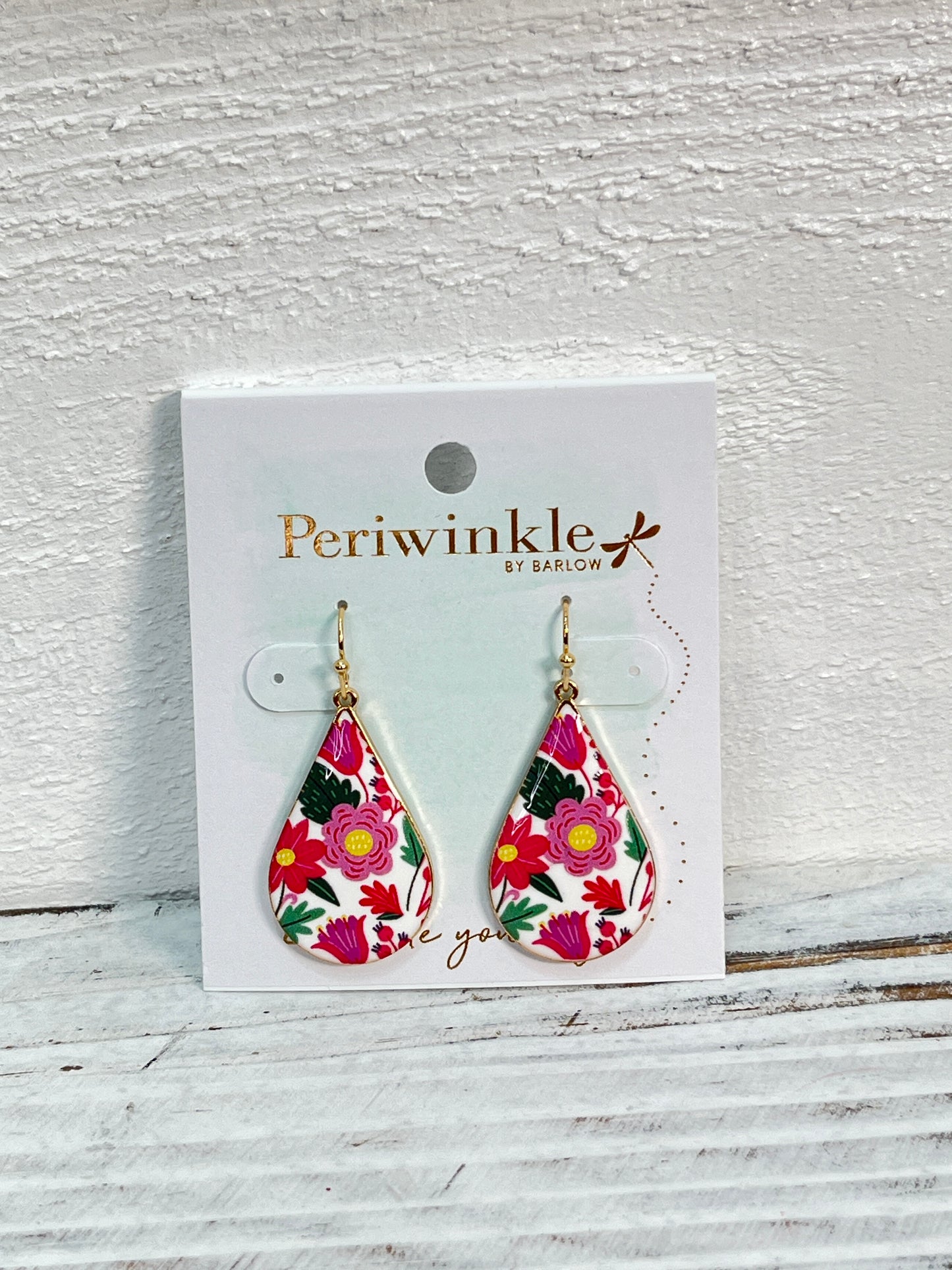 Pink and Green Floral Tear Drop Earrings