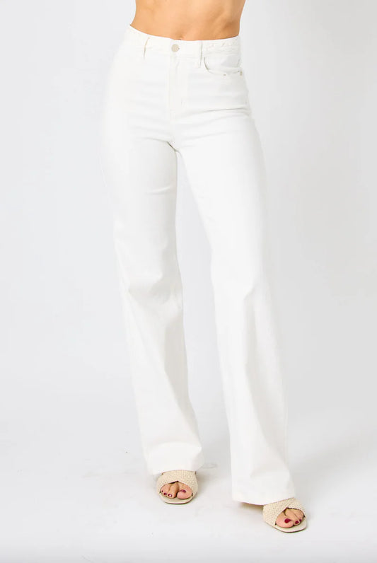 Judy Blue White Braided High Waist Wide Leg Jeans