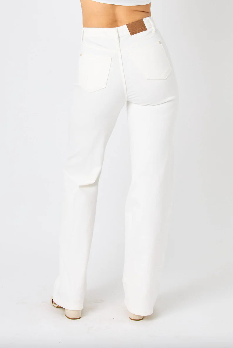 Judy Blue White Braided High Waist Wide Leg Jeans