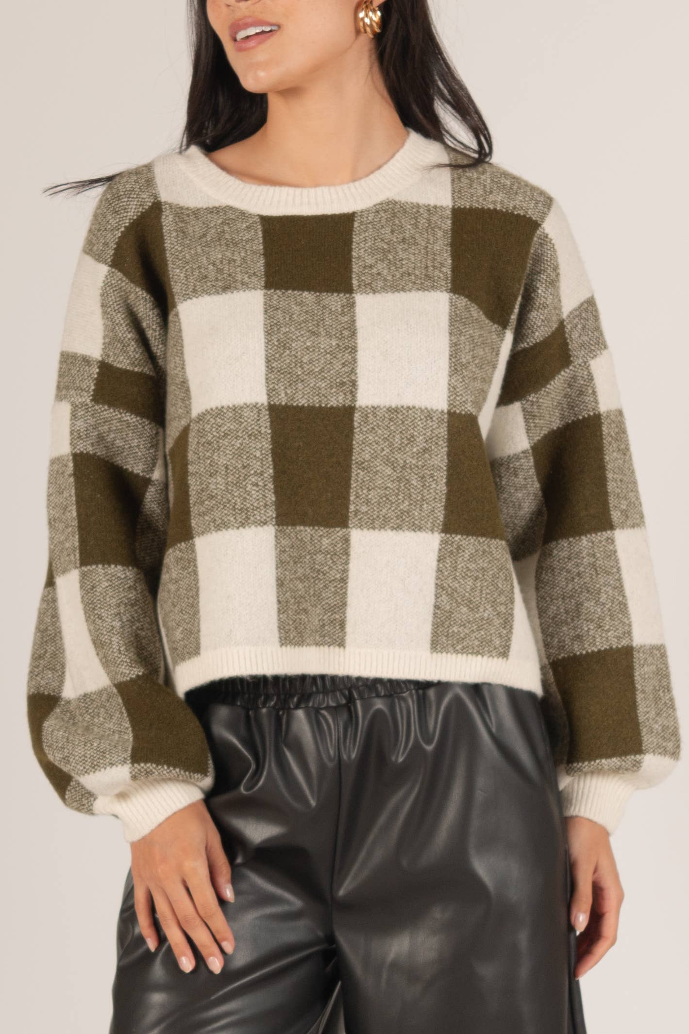 Olive & Cream Plaid Oversized Sweater