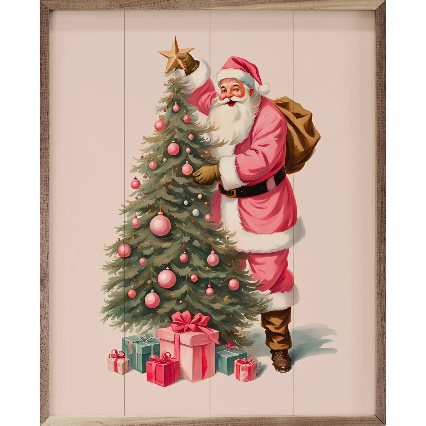 Pink Santa With Christmas Tree Picture