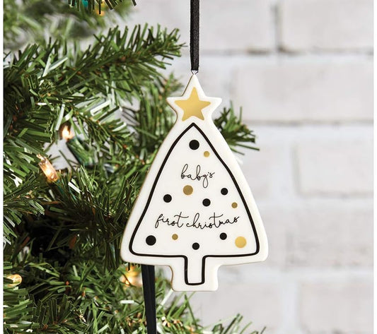 Ceramic Baby's First Christmas Tree Ornament Black String Cardboard Book