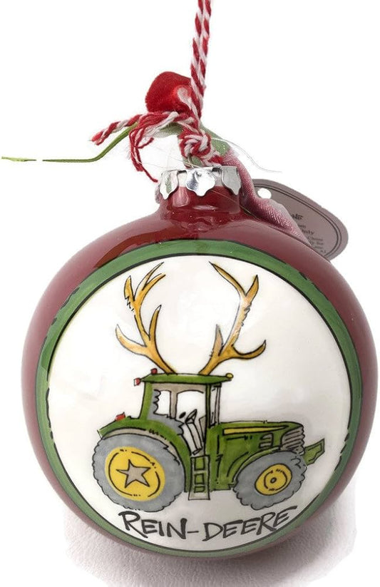 Rein-Deere Tractor Ceramic Ball Ornament
