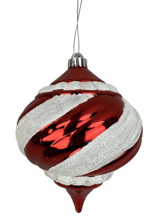 Red & White Glitter Striped Ornaments