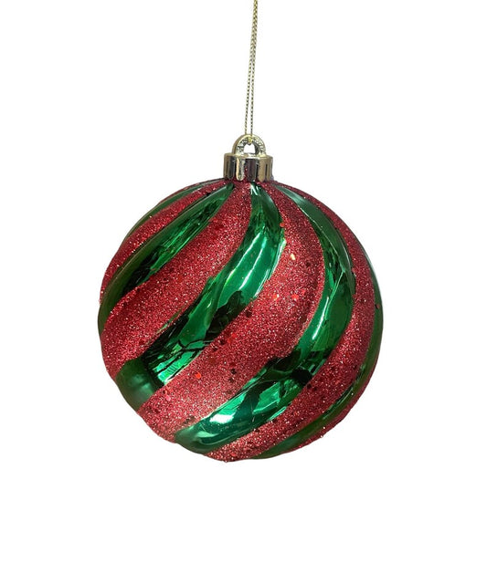 Red & Green Striped Ball Shaped Ornament