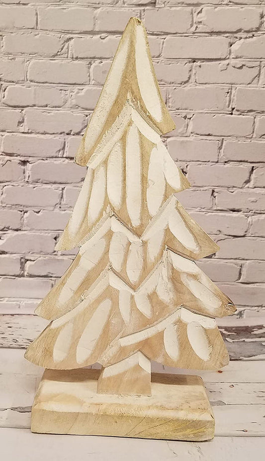 16" Wood Carved Holiday Tree