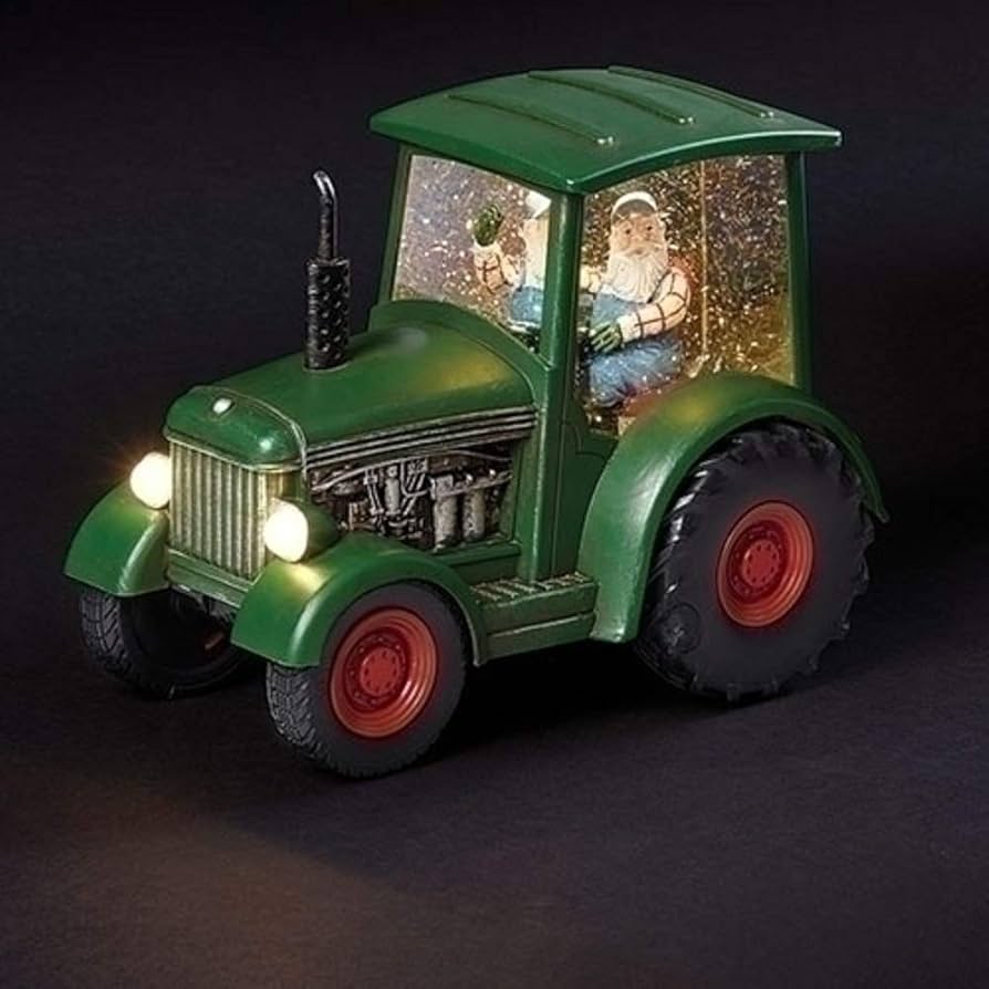 6.5" H Lighted Swirl Santa Tractor