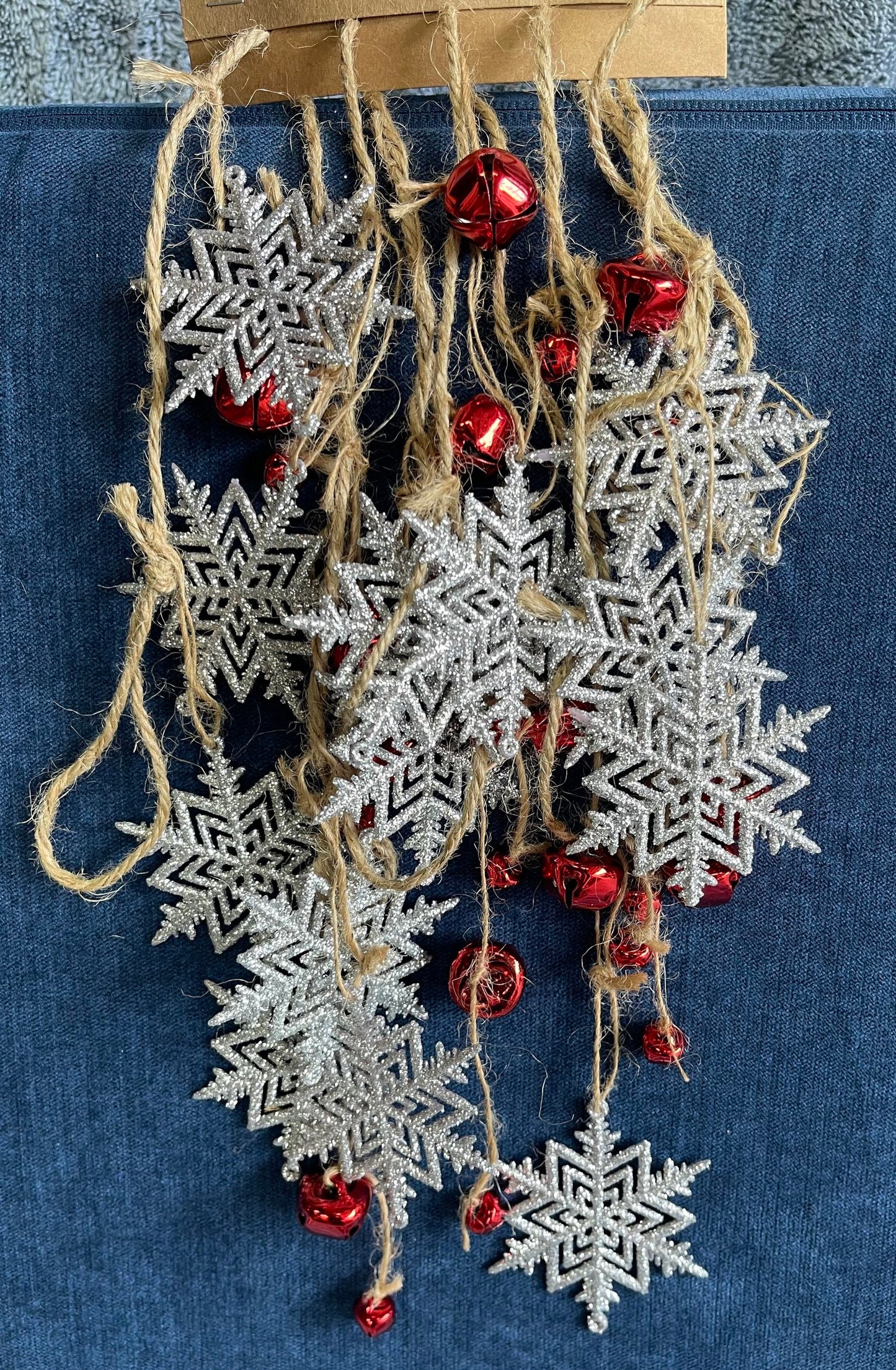 Silver Snowflake Red Bells Rope Garland