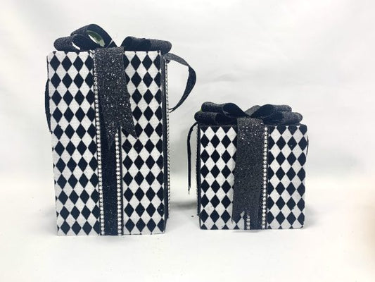 Black/White Harlequin Gift Box Decor