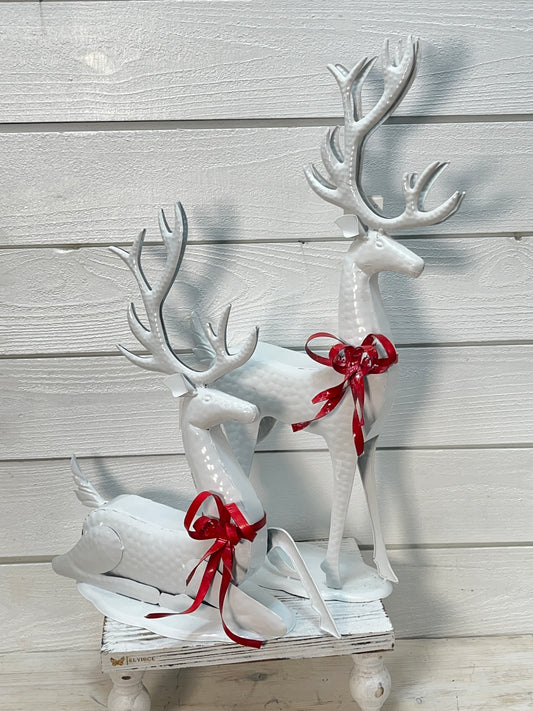 White Metal Deer With Red Metal Bow