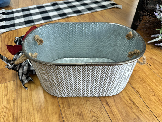 Metal Herringbone Tin Basket