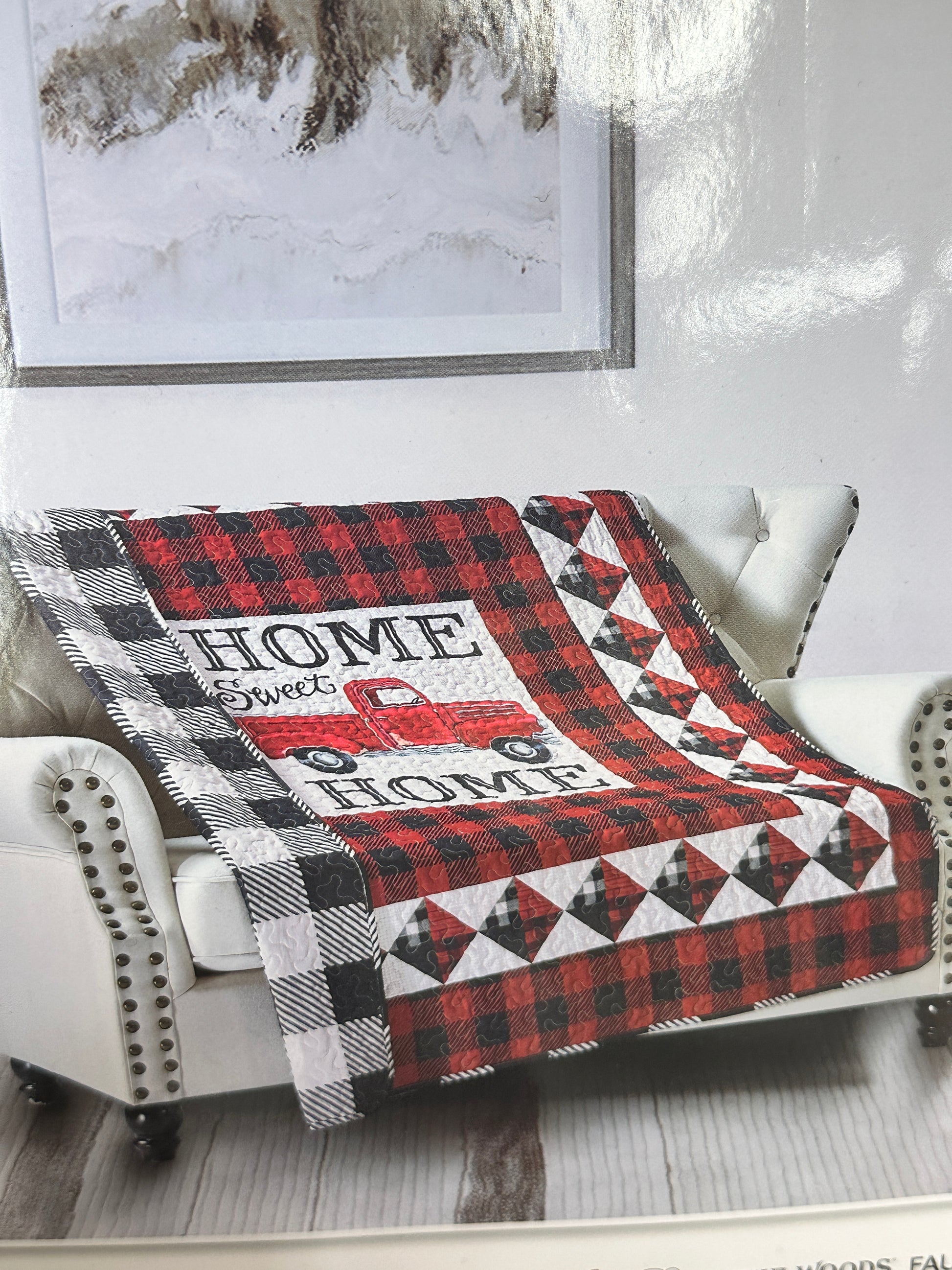 Red Truck Home Sweet Home Quilted Throw