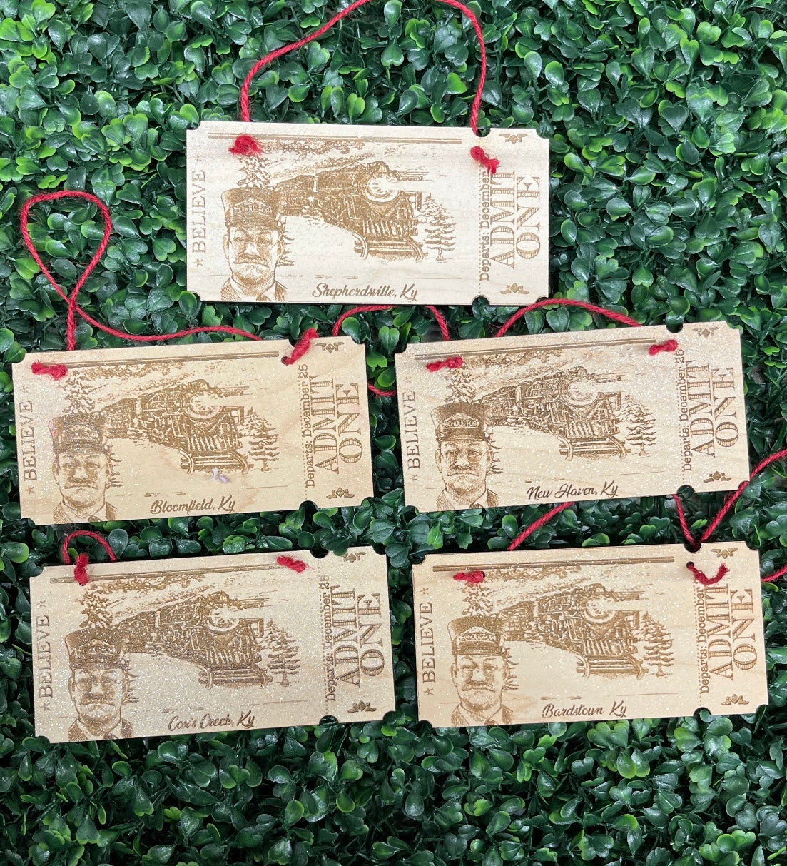 Wooden Polar Express Ticket Ornament