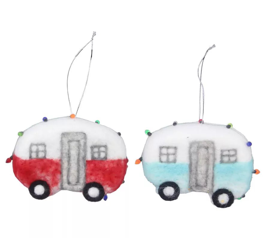 Wool Felt Christmas Camper Ornament