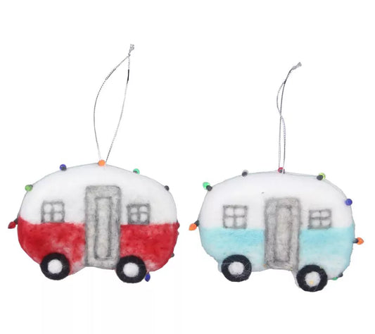 Wool Felt Christmas Camper Ornament