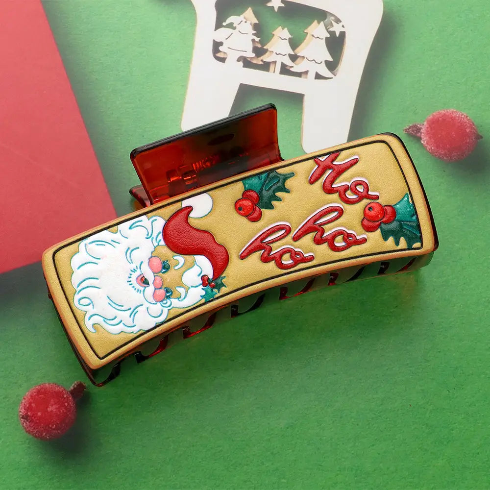 Faux Leather Embossed Christmas Hair Clip