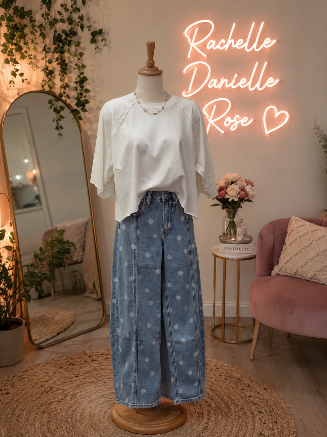 Grace and Emma Medium Wash Polka Dot Barrel Jeans