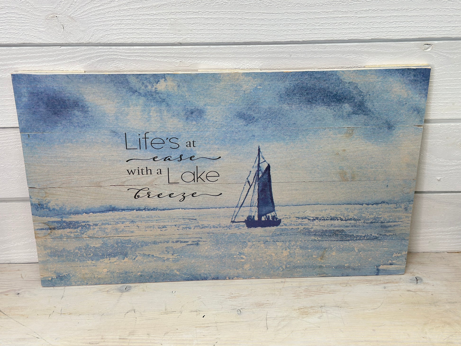 Lake Breeze Sailboat Wood Plank Sign