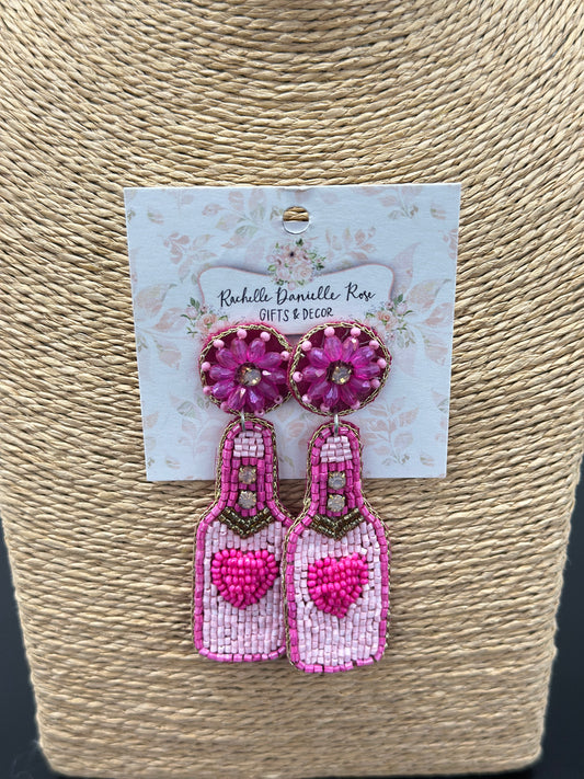 Pink Beaded Dangle Champagne Earring